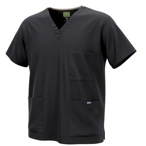 Ave Mens 2XL Scrub Top V-Neck Polyester Rayon Spandex Black Three Pocket Medical